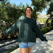 Crewneck Cable-Knit Sweater - Pine