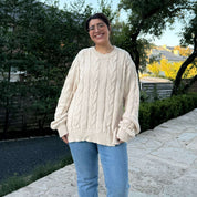 Crewneck Cable-Knit Sweater - Cream
