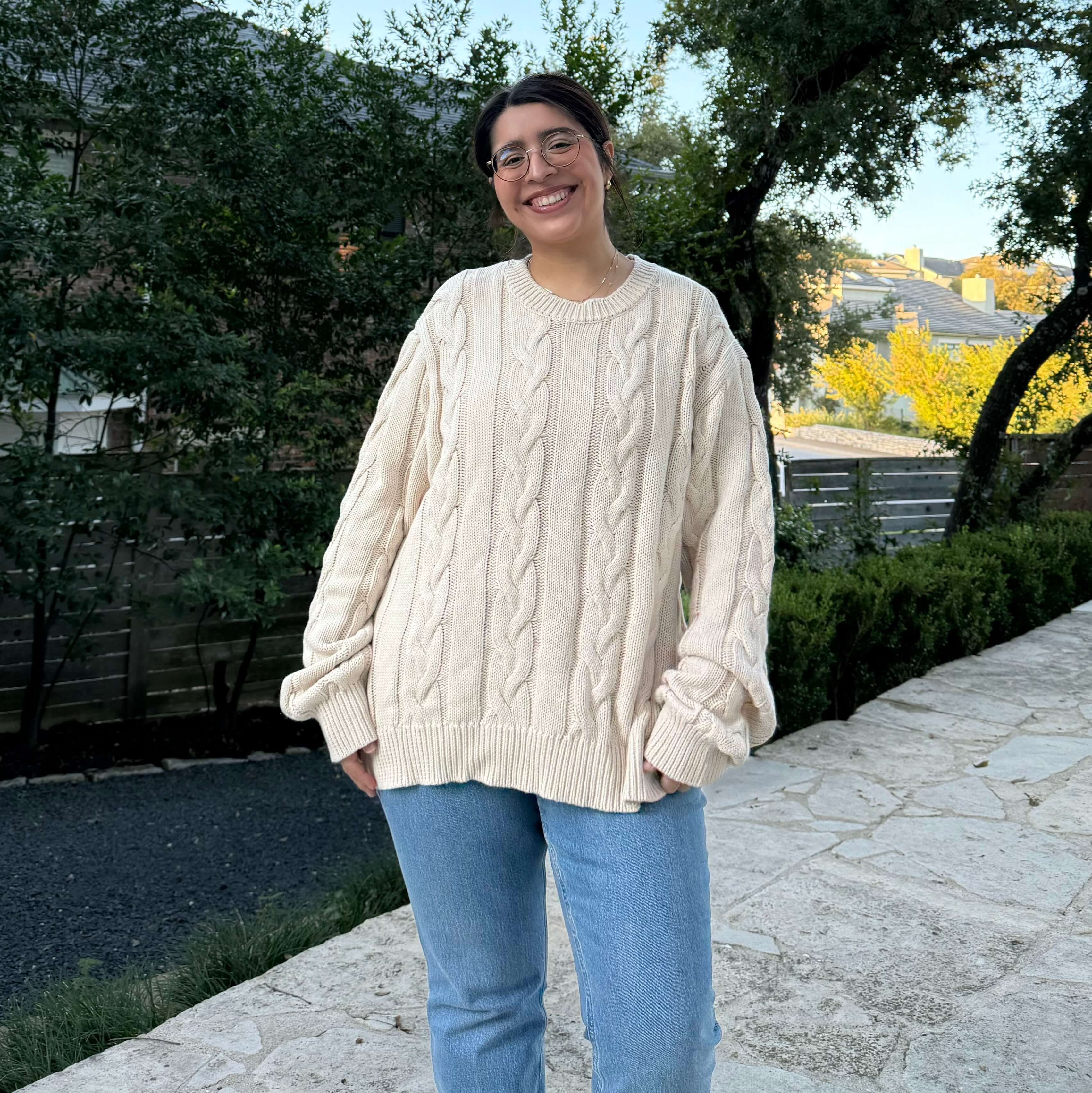 Crewneck Cable-Knit Sweater - Cream