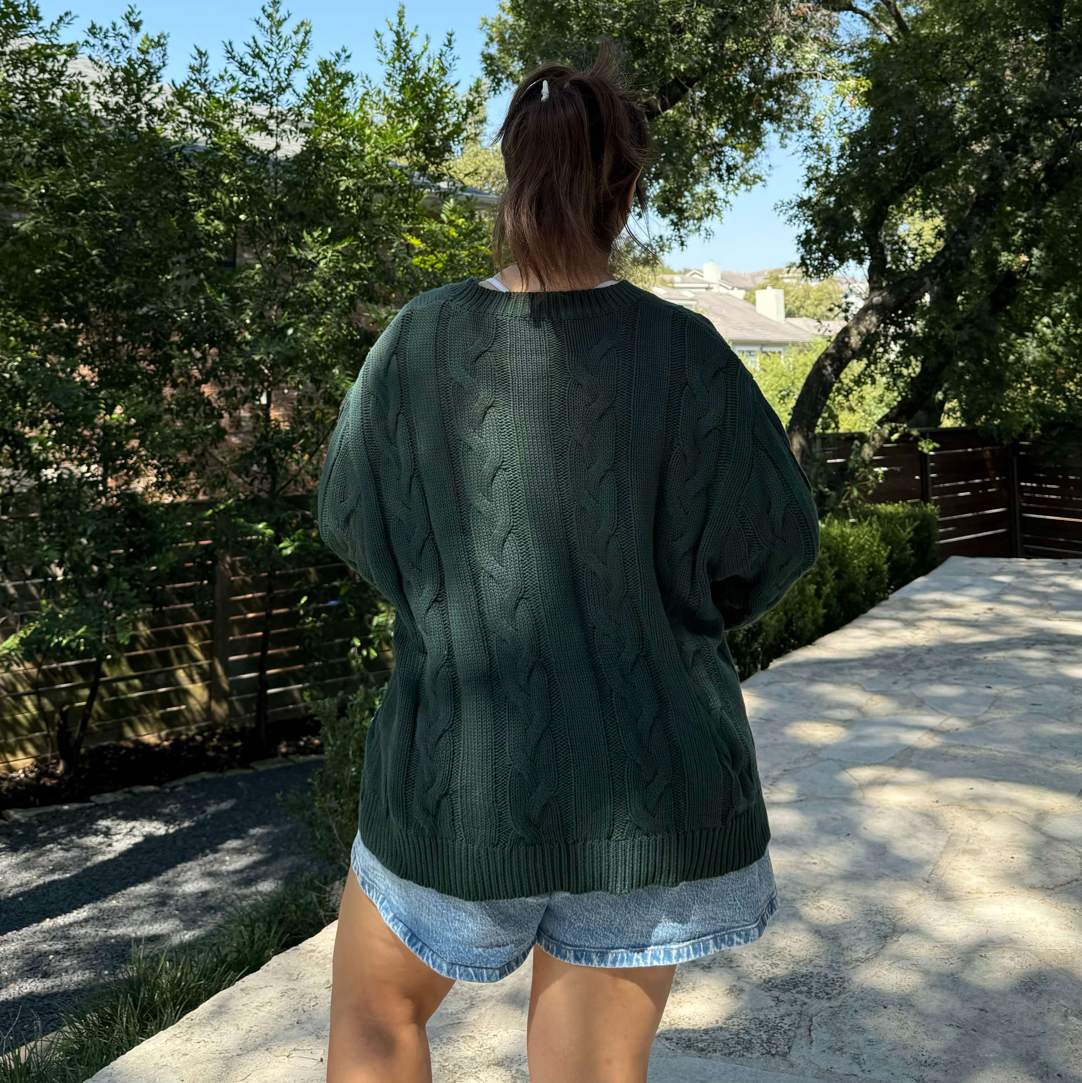 Crewneck Cable-Knit Sweater - Pine