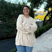 Crewneck Cable-Knit Sweater - Cream