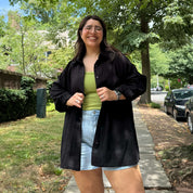 Linen Long-Sleeve Button-Up - Black