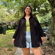 Linen Long-Sleeve Button-Up - Black