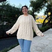 Crewneck Cable-Knit Sweater - Cream