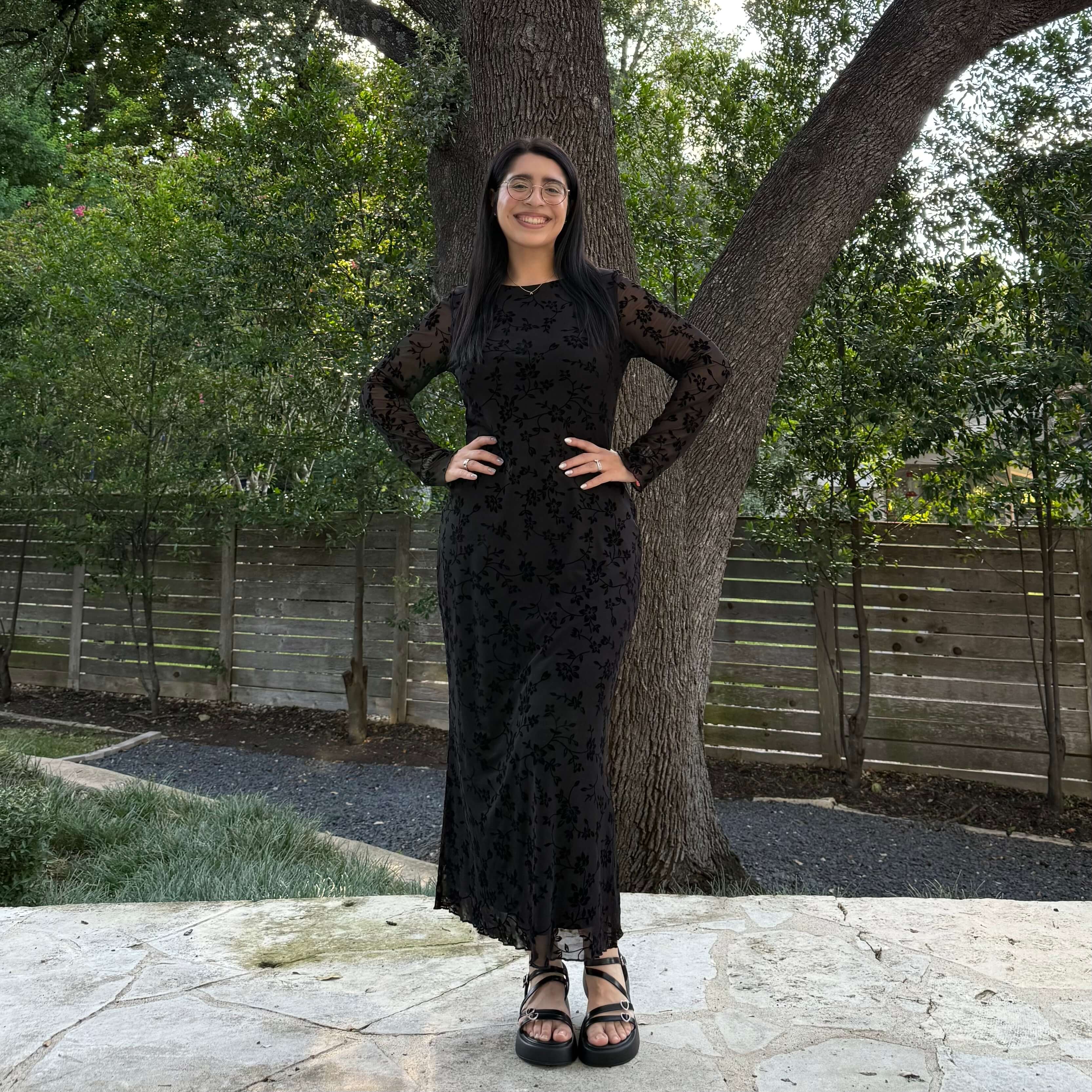 Long-Sleeve Muse Dress - Black Floral