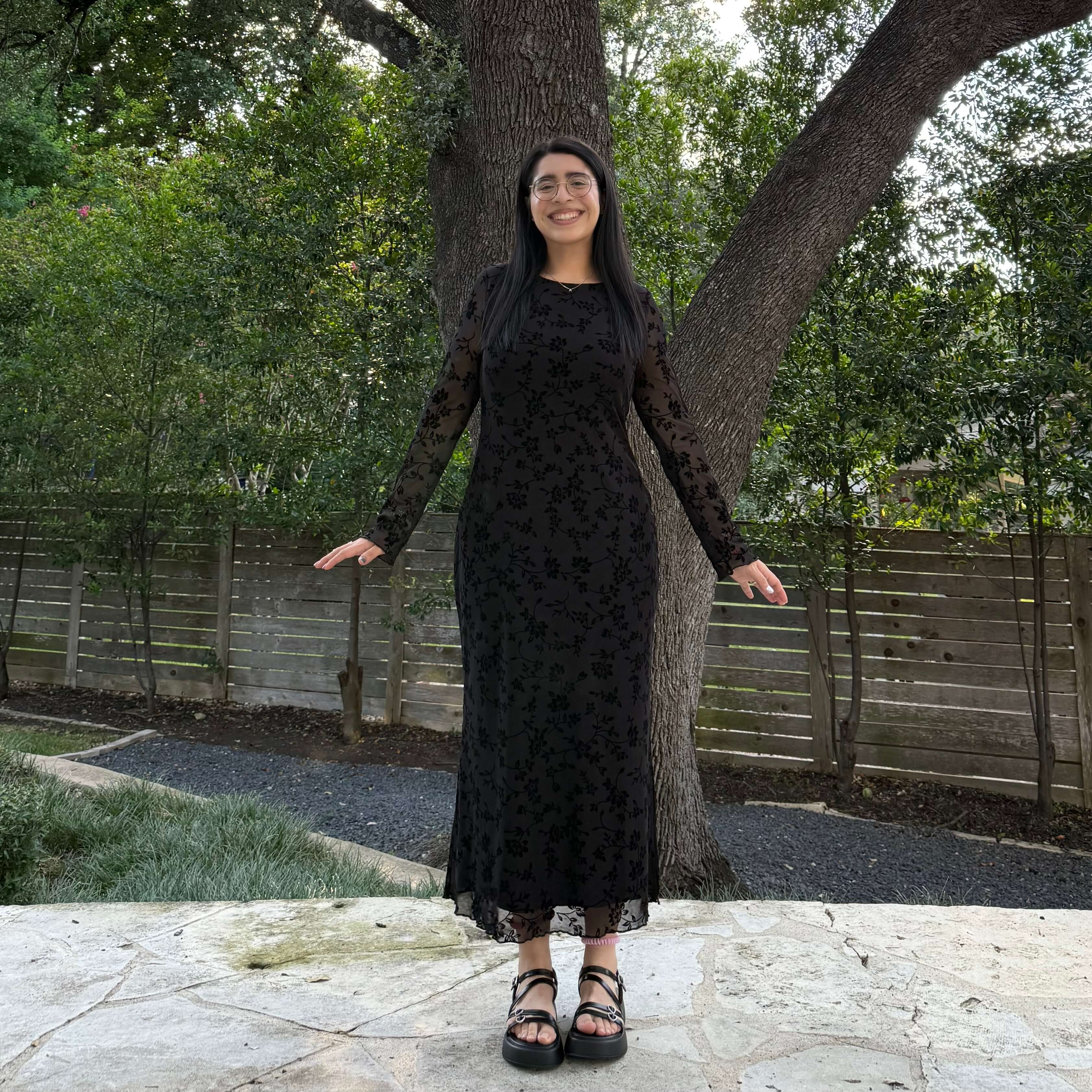 Long-Sleeve Muse Dress - Black Floral