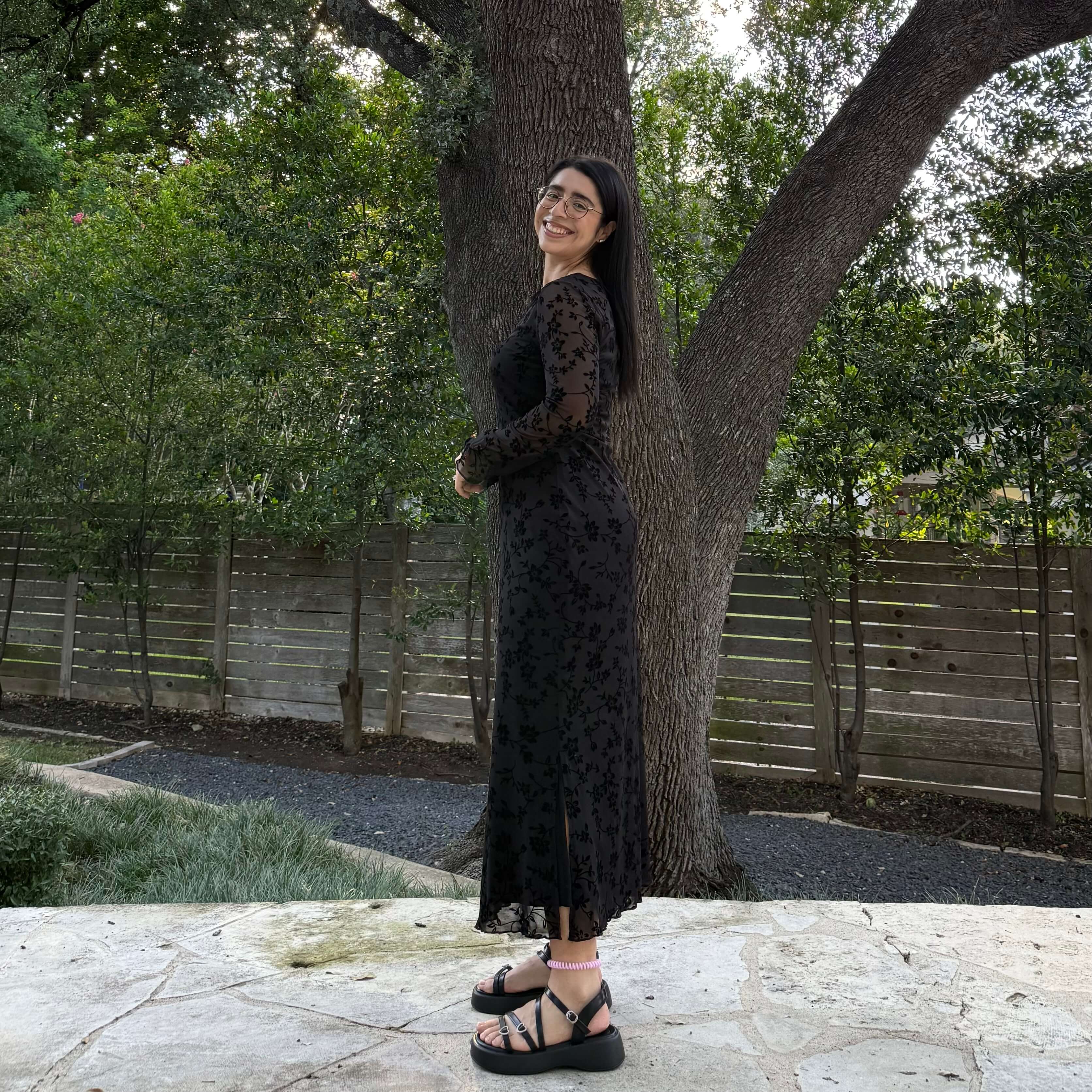 Long-Sleeve Muse Dress - Black Floral