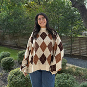 Argyle Oversized Sweater - Cream