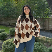 Argyle Oversized Sweater - Cream