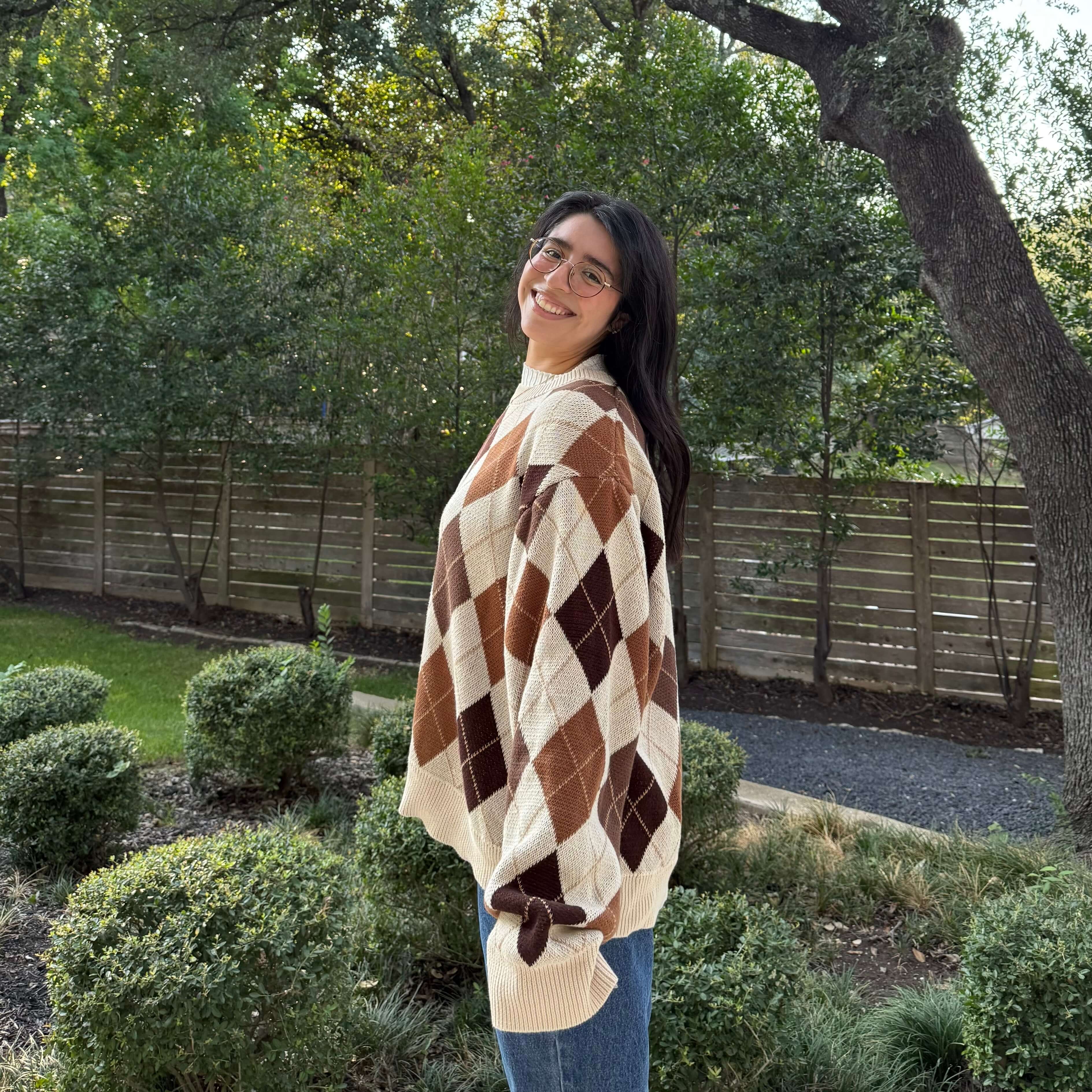 Argyle Oversized Sweater - Cream