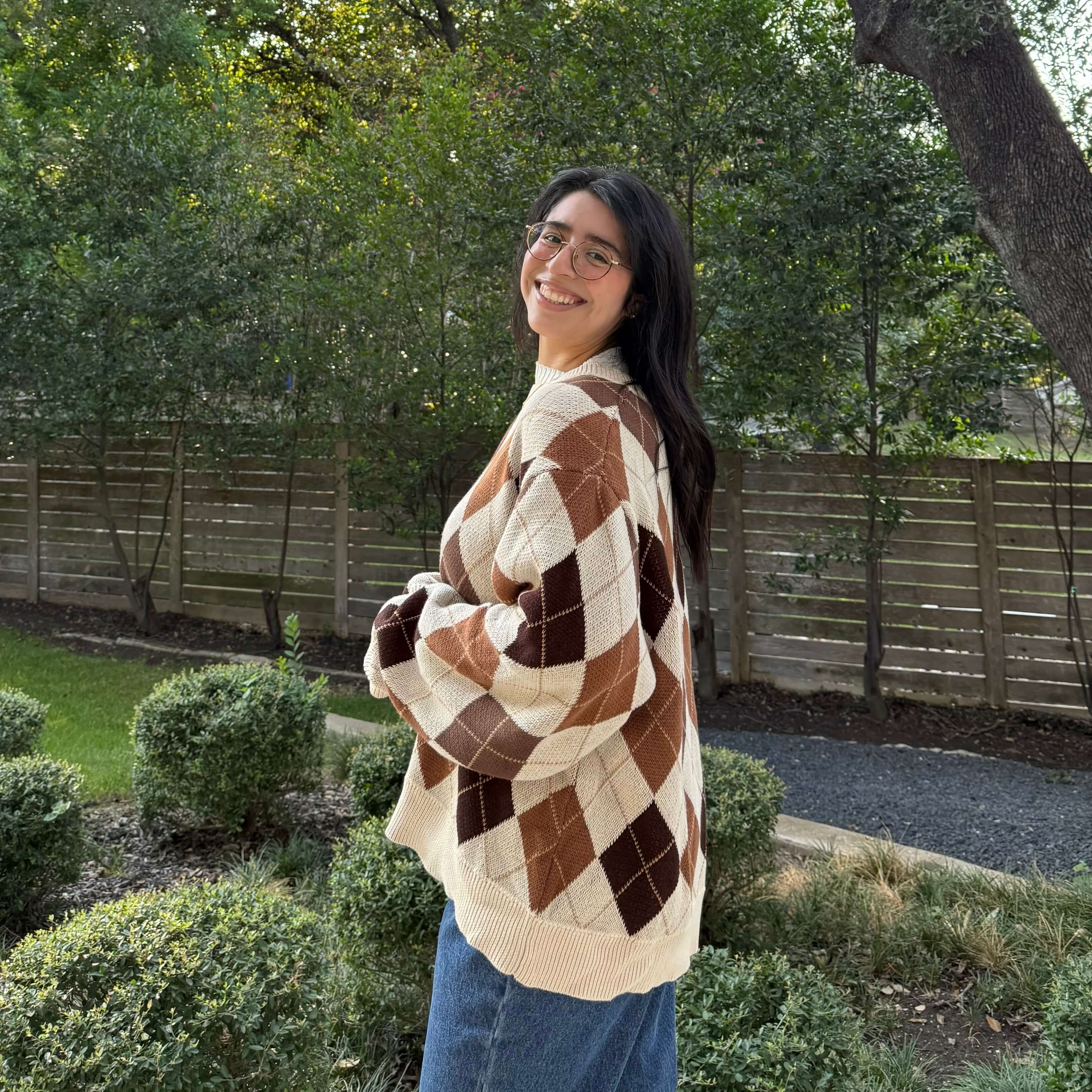 Argyle Oversized Sweater - Cream
