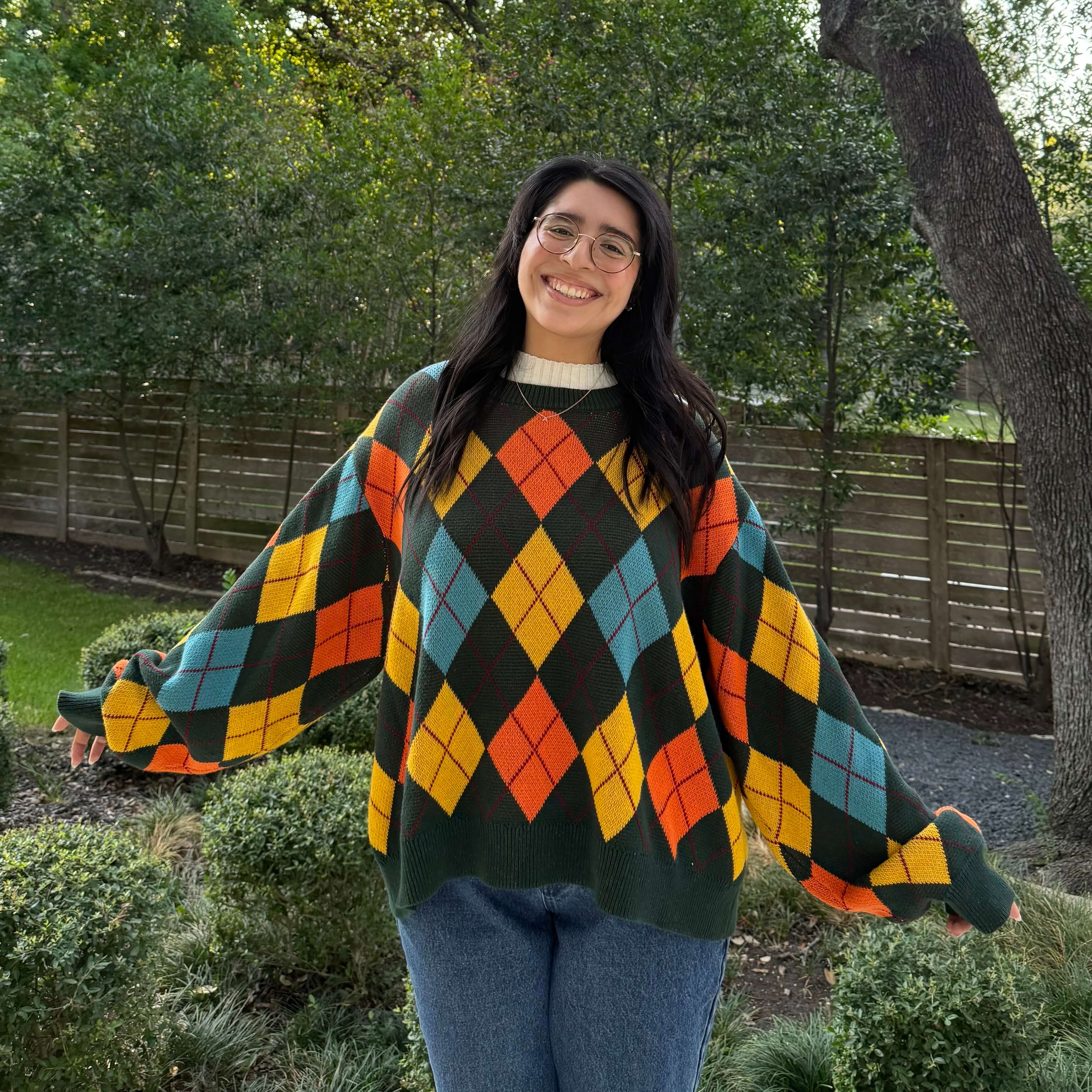 Argyle Oversized Sweater - Green