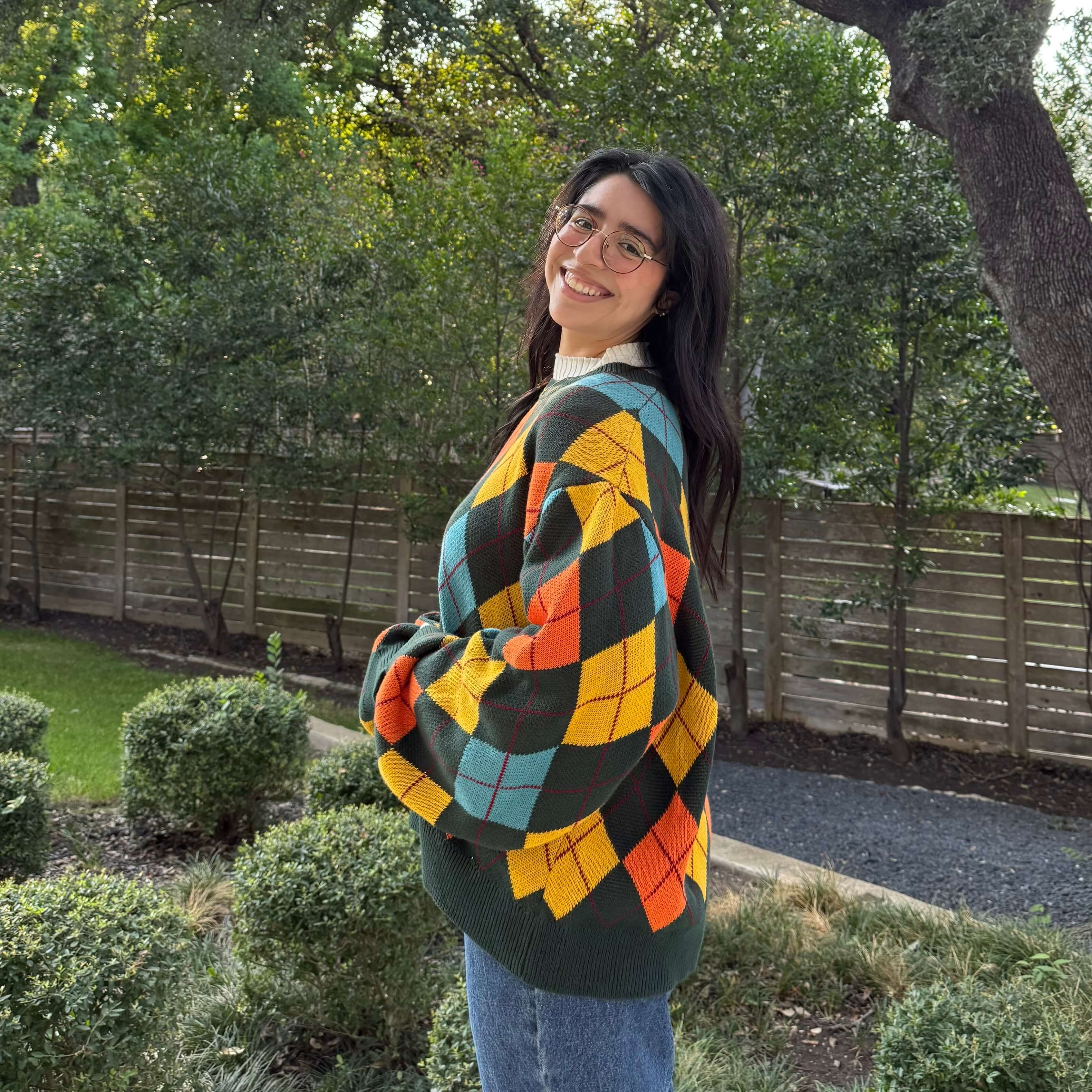Argyle Oversized Sweater - Green