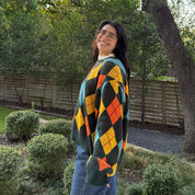Argyle Oversized Sweater - Green