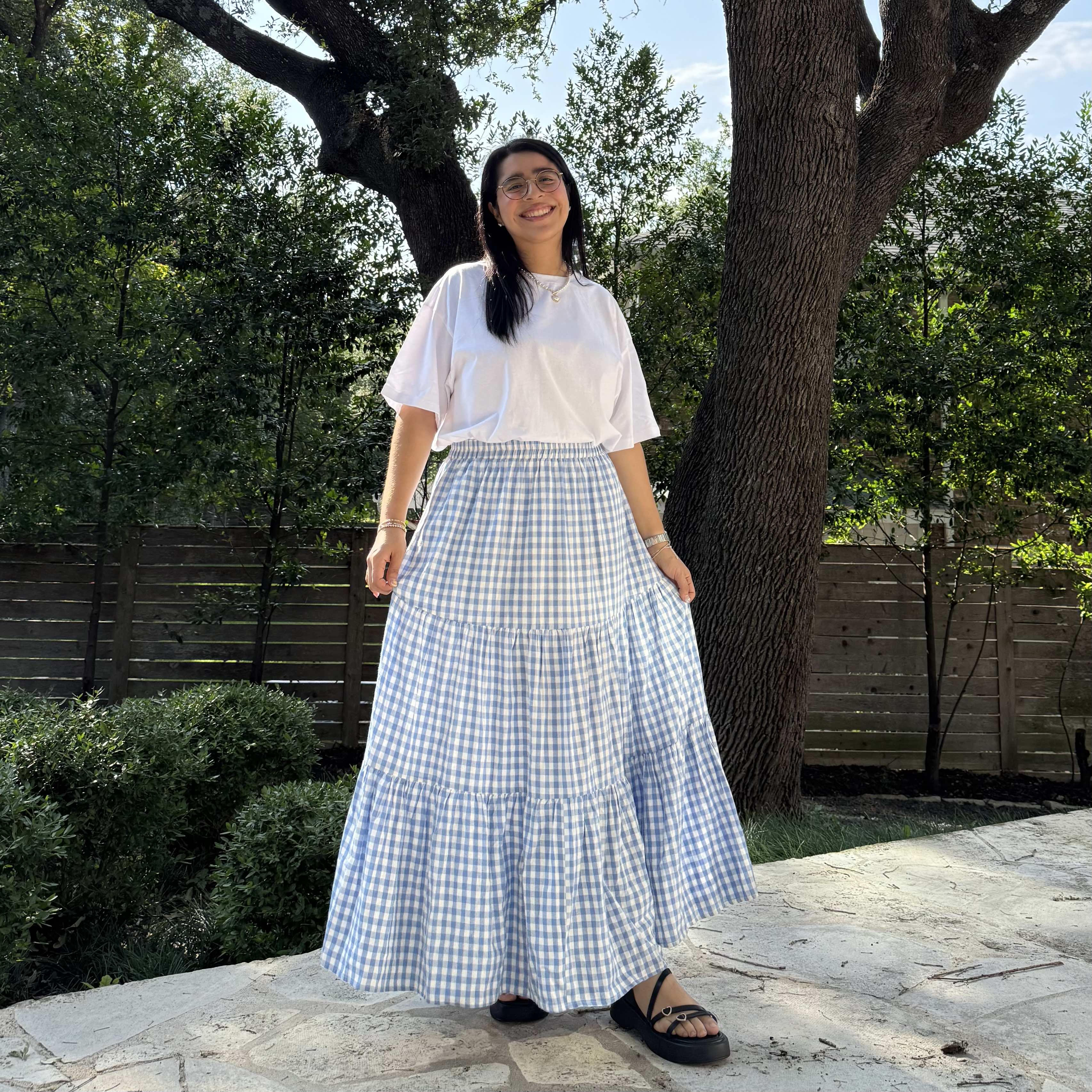 Gingham Long Skirt - Sky *Clearance Sale*